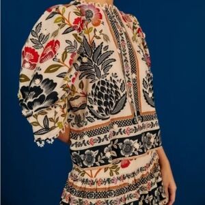 Farm Rio Summer Garden Blouse, Back Button With Puff Sleeve